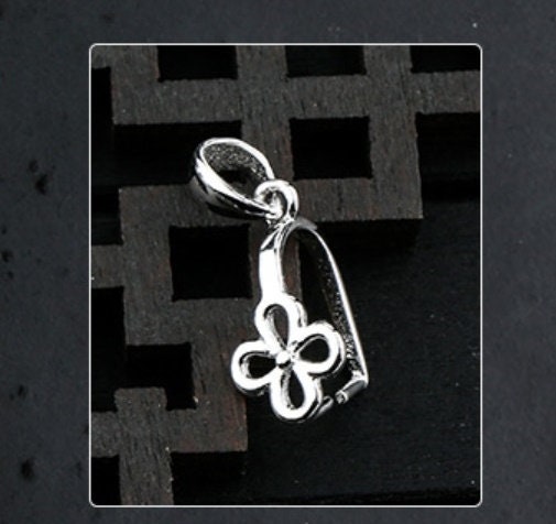 Flower Buckle Clip Pendant Blank Setting Sterling Silver Gold Fine 925 7x17 mm For One Stone Gemstone Pearl No Prongs DIY Jewelry Wholesale