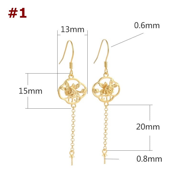 Flower Leaf Pattern Cup Pin Earrings Hook Setting Sterling Silver Gold Fine 925 13x15 mm For One Pearl Bead No Prongs DIY Jewelry Wholesale