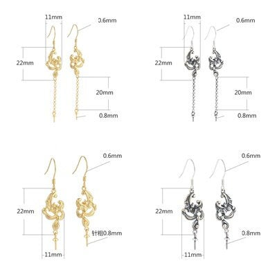 Moon Leaf Pattern Cup Pin Earrings Hook Setting Sterling Silver Gold Fine 925 11x22 mm For One Pearl Bead No Prongs DIY Jewelry Wholesale