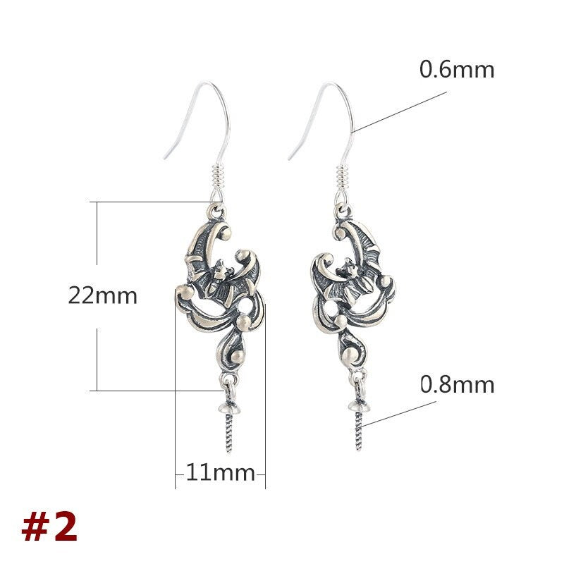 Moon Leaf Pattern Cup Pin Earrings Hook Setting Sterling Silver Gold Fine 925 11x22 mm For One Pearl Bead No Prongs DIY Jewelry Wholesale