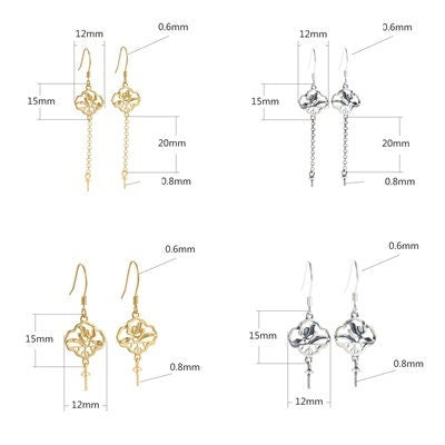 Flower Leaf Pattern Cup Pin Earrings Hook Setting Sterling Silver Gold Fine 925 12x15 mm For One Pearl Bead No Prongs DIY Jewelry Wholesale