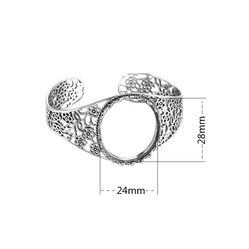 Ethnic Flower Oval Mount Bracelet Blank Setting Sterling Silver Fine 925 28x24mm For One Stone Adjustable No Prongs DIY Jewelry Wholesale