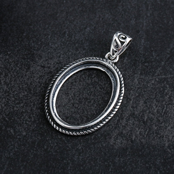 Ethnic Vintage Oval Base Pendant Setting Tray Bezel 925 Sterling Silver Fine 15x20 mm For One Stone Cabochon No Prongs DIY Jewelry Wholesale