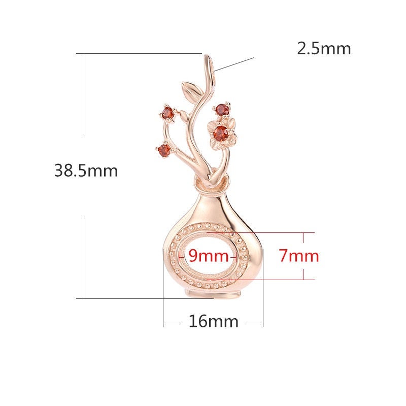 Crystals Vase Flower Oval Base Pendant Blank Setting Sterling Silver Rose Gold Fine 925 6-10mm For One Stone No Prongs DIY Jewelry Wholesale