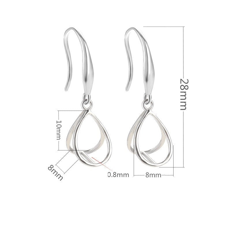 Teardrop Clip Base Earrings Hook Setting Sterling Silver White Gold Fine 925 8x10 mm For One Pearl Bead No Prongs DIY Jewelry Wholesale