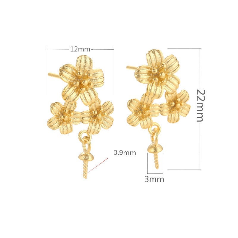 Flowers Cup Pin Base Earrings Stud Blank Setting Sterling Silver White Gold Fine 925 5-10 mm For One Pearl No Prongs DIY Jewelry Wholesale