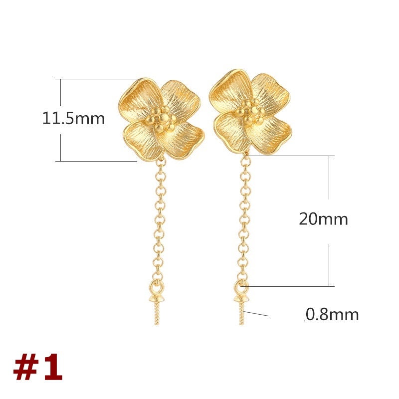 Flower Chain Cup Pin Earrings Stud Setting 925 Sterling Silver Gold Fine 11.5 mm Top Drilled Peg For 6-10mm Pearl Bead DIY Jewelry Wholesale