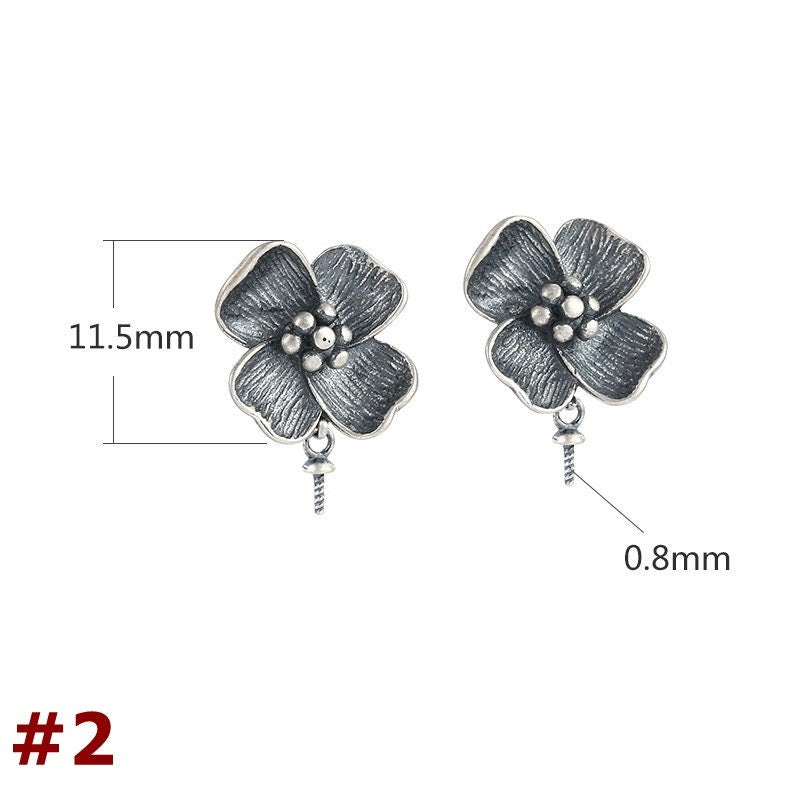 Flower Chain Cup Pin Earrings Stud Setting 925 Sterling Silver Gold Fine 11.5 mm Top Drilled Peg For 6-10mm Pearl Bead DIY Jewelry Wholesale