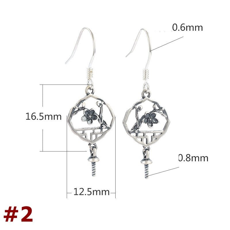 Vintage Flower Cup Pin Earrings Hook Blank Setting Sterling Silver Gold Fine 925 12.5x16.5 mm For One Pearl No Prongs DIY Jewelry Wholesale