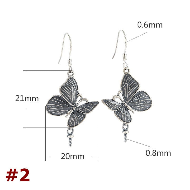 Butterfly Chain Cup Pin Earrings Hook Setting Sterling Silver Gold Fine 925 21 mm For One Pearl Bead No Prongs DIY Jewelry Wholesale