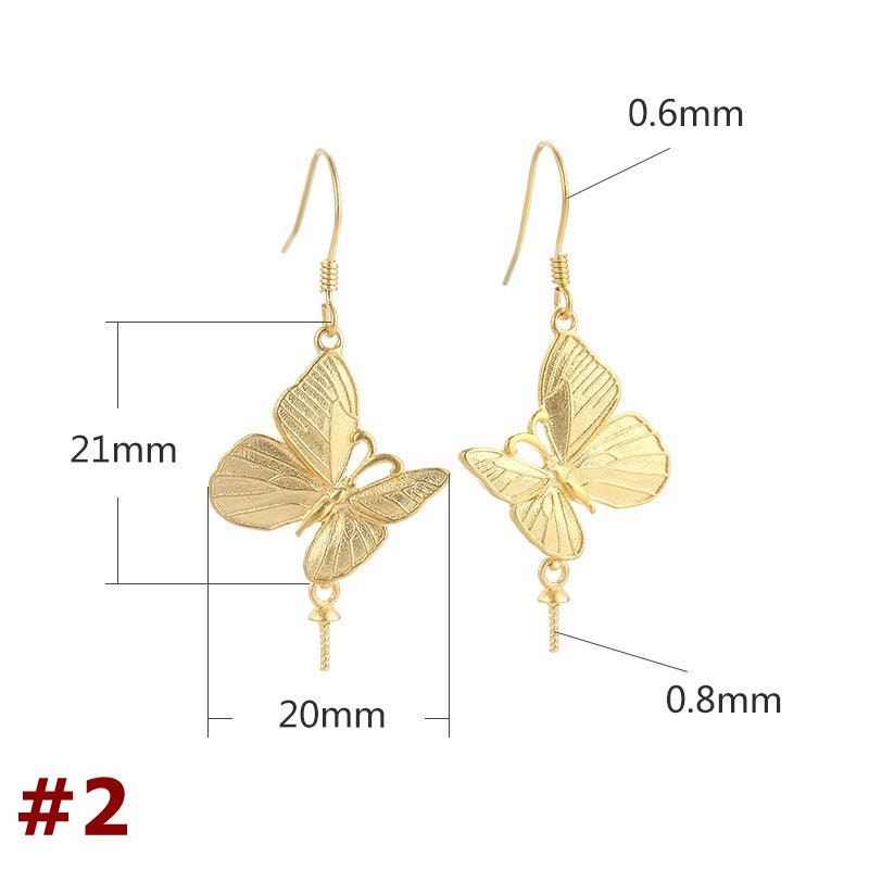 Butterfly Chain Cup Pin Earrings Hook Setting Sterling Silver Gold Fine 925 21 mm For One Pearl Bead No Prongs DIY Jewelry Wholesale