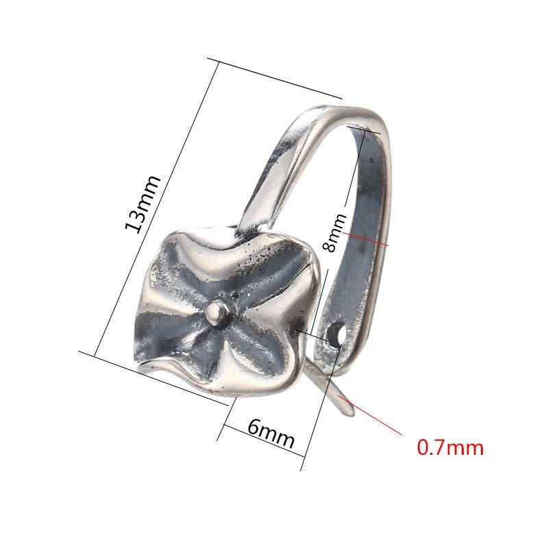 Vintage Flower Buckle Clip Pendant Setting Sterling Silver Antique Fine 925 6x6mm For One Stone Gemstone No Prongs DIY Jewelry Wholesale