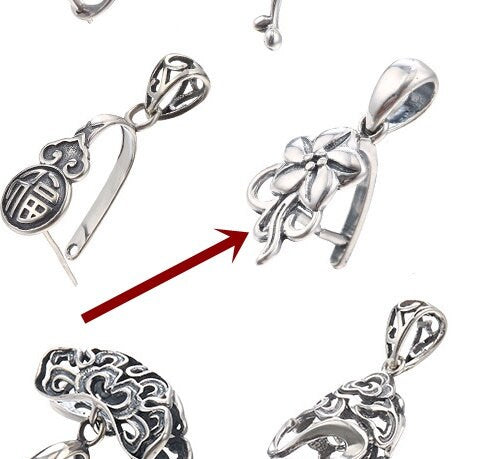 Vintage Flower Buckle Clip Pendant Setting Sterling Silver Antique Fine 925 6x6 mm For One Stone Gemstone No Prongs DIY Jewelry Wholesale