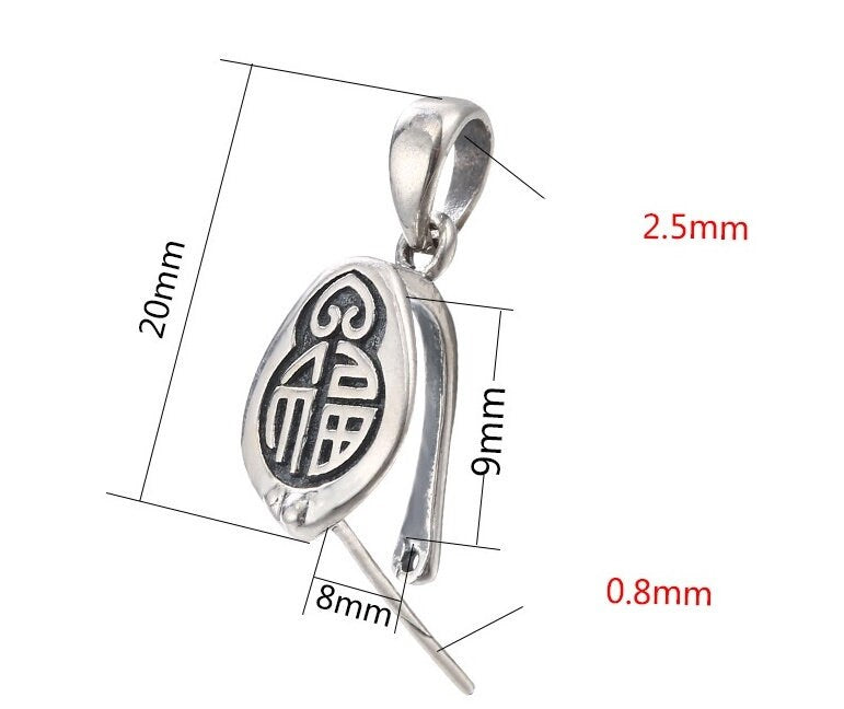 Vintage Oval Buckle Clip Pendant Setting Sterling Silver Antique Fine 925 8x9 mm For One Stone Gemstone No Prongs DIY Jewelry Wholesale