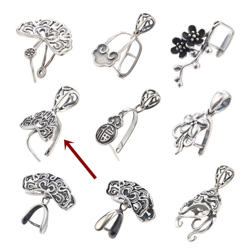 Vintage Flower Buckle Clip Pendant Setting Sterling Silver Antique Fine 925 6x9 mm For One Stone Gemstone No Prongs DIY Jewelry Wholesale