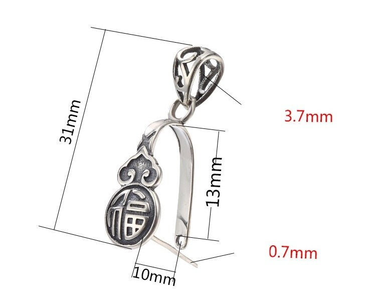 Ethnic Pattern Buckle Clip Pendant Setting Sterling Silver Antique Fine 925 10x13 mm For One Stone Gemstone No Prongs DIY Jewelry Wholesale