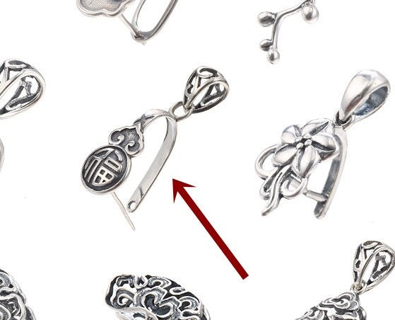 Ethnic Pattern Buckle Clip Pendant Setting Sterling Silver Antique Fine 925 10x13 mm For One Stone Gemstone No Prongs DIY Jewelry Wholesale