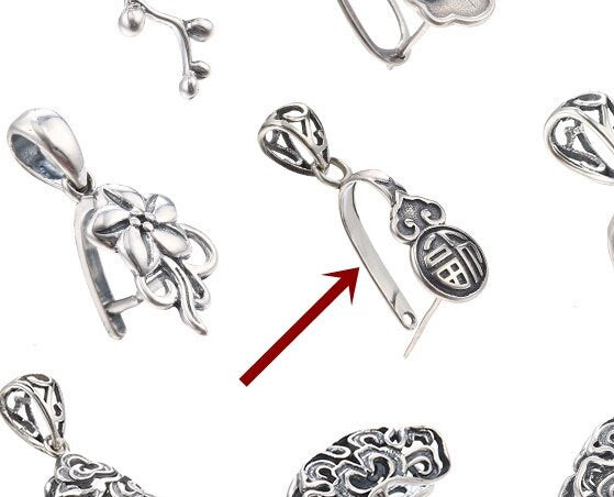 Ethnic Pattern Buckle Clip Pendant Setting Sterling Silver Antique Fine 925 10x13 mm For One Stone Gemstone No Prongs DIY Jewelry Wholesale