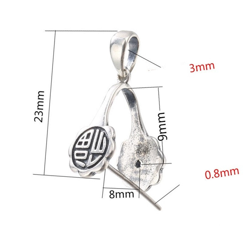 Ethnic Flower Buckle Clip Pendant Setting Sterling Silver Antique Fine 925 8x9 mm For One Stone Gemstone No Prongs DIY Jewelry Wholesale