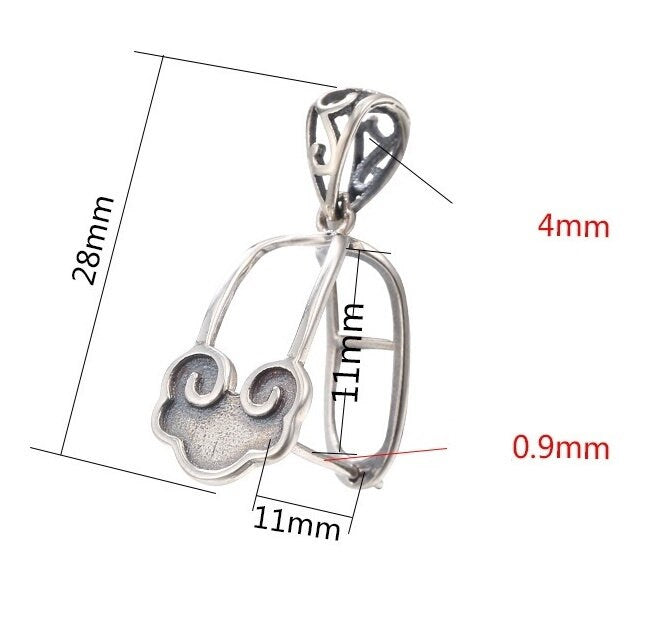 Ethnic Cloud Buckle Clip Pendant Setting Tray Sterling Silver Antique Fine 925 11x11 mm For One Stone No Prongs DIY Jewelry Wholesale