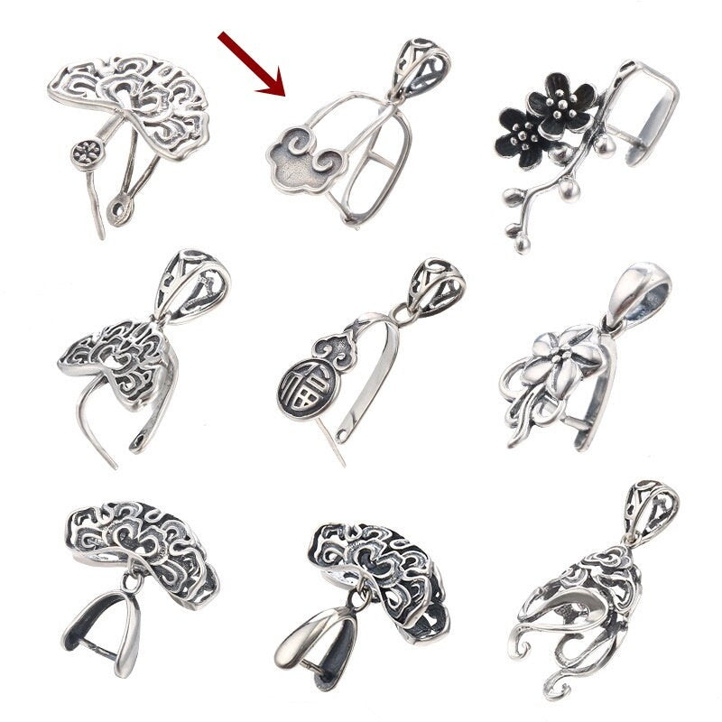 Ethnic Cloud Buckle Clip Pendant Setting Tray Sterling Silver Antique Fine 925 11x11 mm For One Stone No Prongs DIY Jewelry Wholesale