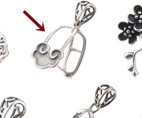 Ethnic Cloud Buckle Clip Pendant Setting Tray Sterling Silver Antique Fine 925 11x11 mm For One Stone No Prongs DIY Jewelry Wholesale