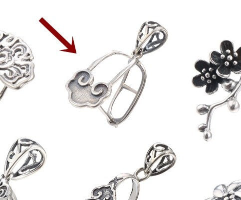 Ethnic Cloud Buckle Clip Pendant Setting Tray Sterling Silver Antique Fine 925 11x11 mm For One Stone No Prongs DIY Jewelry Wholesale