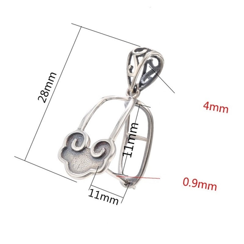 Ethnic Cloud Buckle Clip Pendant Setting Tray Sterling Silver Antique Fine 925 11x11 mm For One Stone No Prongs DIY Jewelry Wholesale