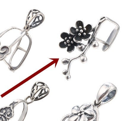 Ethnic Flowers Buckle Clip Pendant Setting Sterling Silver Antique Fine 925 8x4.5 mm For One Stone Gemstone No Prongs DIY Jewelry Wholesale