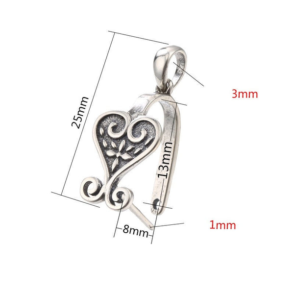 Ethnic Love Heart Buckle Clip Pendant Setting Sterling Silver Antique Fine 925 8x13mm For One Stone Gemstone No Prongs DIY Jewelry Wholesale