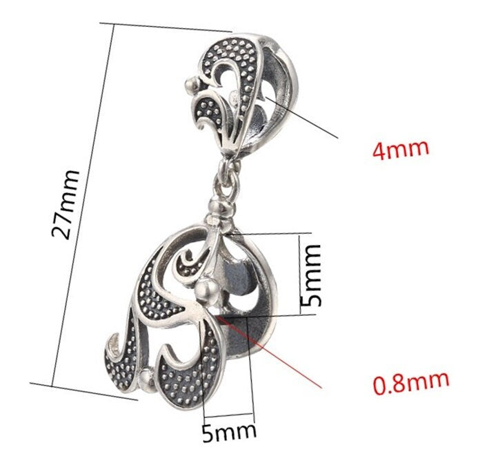 Retro Leaf Flower Buckle Clip Pendant Setting Sterling Silver Antique Fine 925 5x5mm For One Stone Gemstone No Prongs DIY Jewelry Wholesale