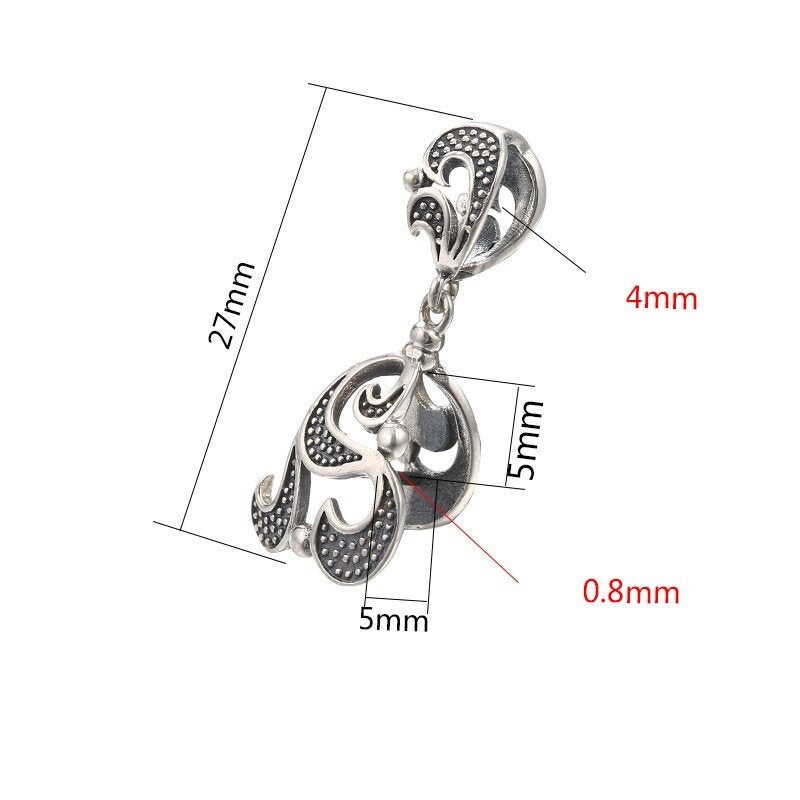 Retro Leaf Flower Buckle Clip Pendant Setting Sterling Silver Antique Fine 925 5x5mm For One Stone Gemstone No Prongs DIY Jewelry Wholesale