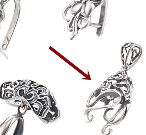 Ethnic Flower Buckle Clip Pendant Setting Sterling Silver Antique Fine 925 8.5x6.5 mm For One Stone Gemstone No Prongs DIY Jewelry Wholesale