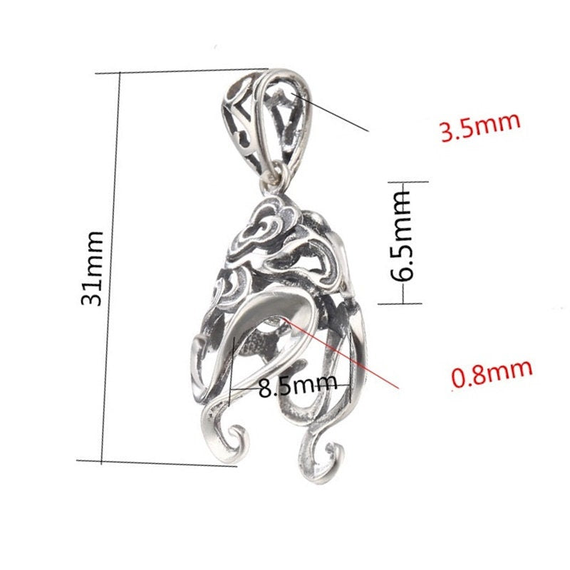 Ethnic Flower Buckle Clip Pendant Setting Sterling Silver Antique Fine 925 8.5x6.5 mm For One Stone Gemstone No Prongs DIY Jewelry Wholesale