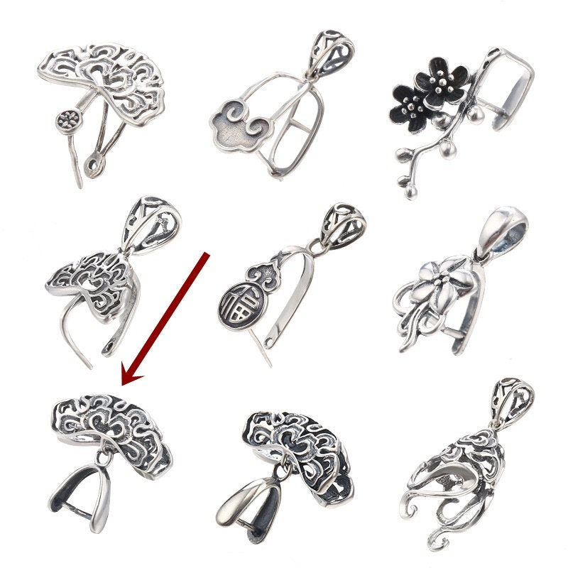 Ethnic Love Tree Buckle Clip Pendant Setting Sterling Silver Antique Fine 925 7x6 mm For One Stone Gemstone No Prongs DIY Jewelry Wholesale