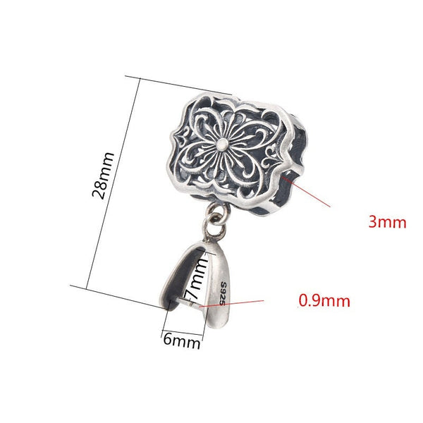 Retro Square Flower Buckle Clip Pendant Setting Sterling Silver Antique Fine 925 6x7 mm For One Stone No Prongs DIY Jewelry Wholesale