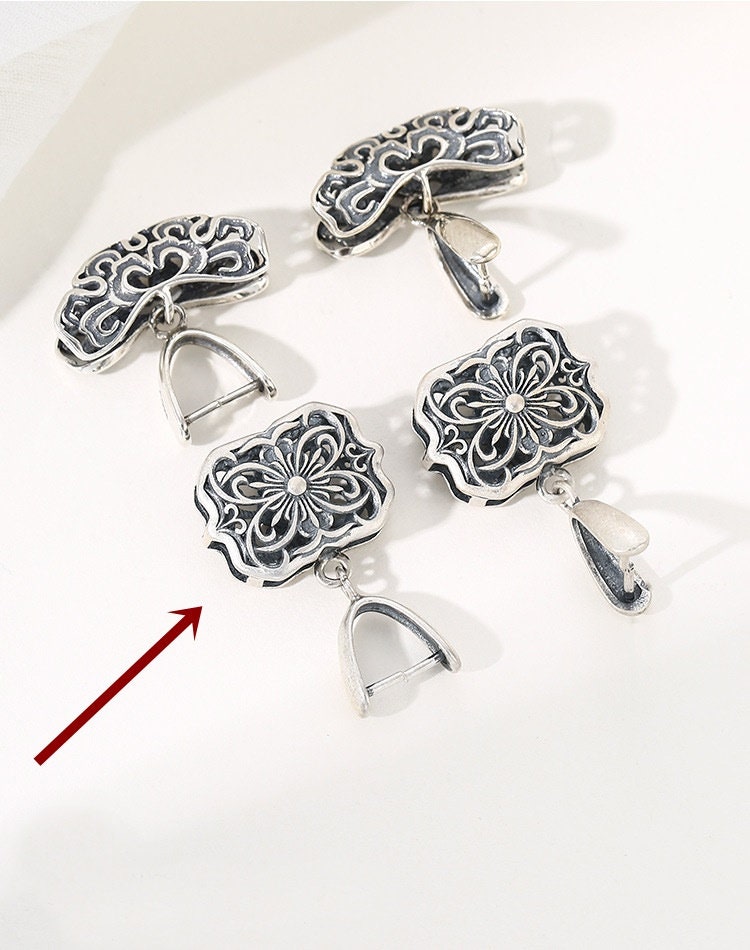 Retro Square Flower Buckle Clip Pendant Setting Sterling Silver Antique Fine 925 6x7 mm For One Stone No Prongs DIY Jewelry Wholesale