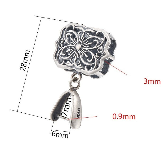 Retro Square Flower Buckle Clip Pendant Setting Sterling Silver Antique Fine 925 6x7 mm For One Stone No Prongs DIY Jewelry Wholesale