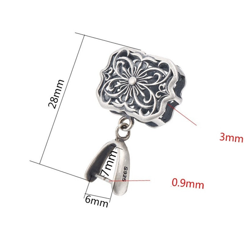 Retro Square Flower Buckle Clip Pendant Setting Sterling Silver Antique Fine 925 6x7 mm For One Stone No Prongs DIY Jewelry Wholesale