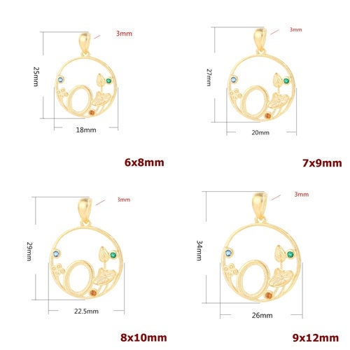 Round Circle Flower Oval Base Pendant Blank Setting Sterling Silver Gold Fine 925 6-12mm For One Stone Four Prongs DIY Jewelry Wholesale