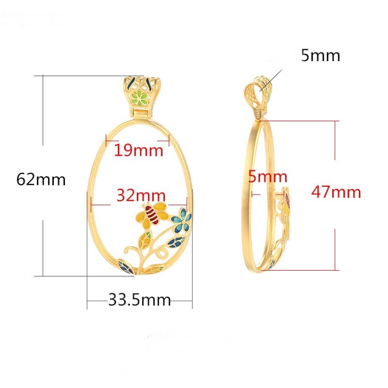 Sterling Silver Rose Gold Oval Bee Flower Pattern Pendant Setting Fine 925 32x47mm mm For One Stone Gemstone No Prongs DIY Jewelry Wholesale