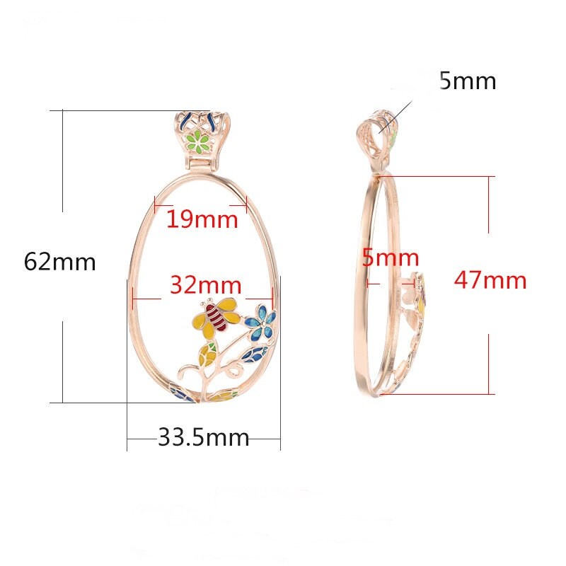 Sterling Silver Rose Gold Oval Bee Flower Pattern Pendant Setting Fine 925 32x47mm mm For One Stone Gemstone No Prongs DIY Jewelry Wholesale