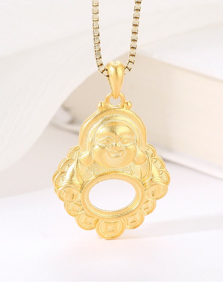 Buddhist Style Vintage Oval Base Pendant No Prongs Setting Sterling Silver Gold Fine 925 6x8 mm For One Stone Gemstone DIY Jewelry Wholesale