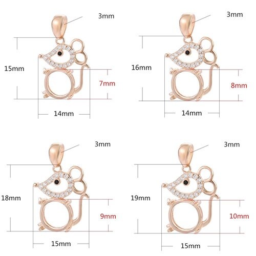 Crystals Mouse Round Base Pendant Blank Setting Sterling Silver Rose Gold Fine 925 7-10mm For One Stone Four Prongs DIY Jewelry Wholesale