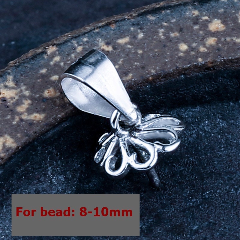 Sterling Silver Rose White Gold Openwork Flower Pendant Setting Fine 925 8-10 mm For One Pearl Bead No Prongs DIY Jewelry Wholesale