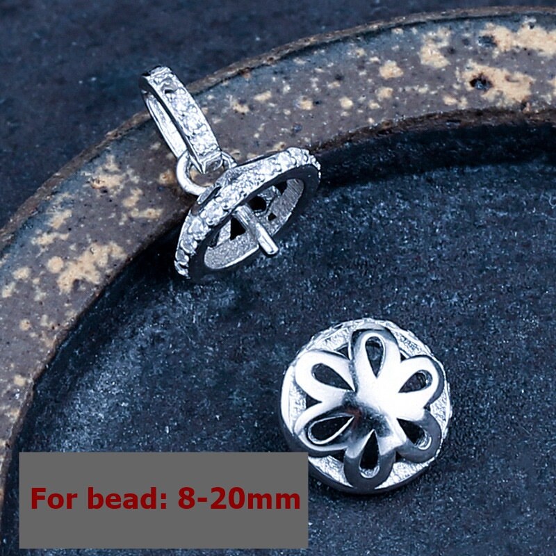 Flower Pendant Setting Sterling Silver Rose White Gold Openwork Fine 925 8-20 mm For One Pearl Bead No Prongs DIY Jewelry Wholesale