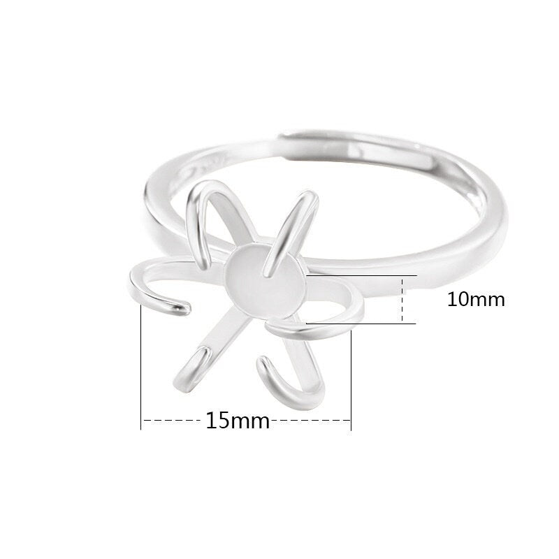 Ring Blank Setting 1pc Sterling Silver 925 Free Shape 18k Gold Vermeil Adjustable Gold Fine 10x15mm One Stone Six Prongs Wholesale