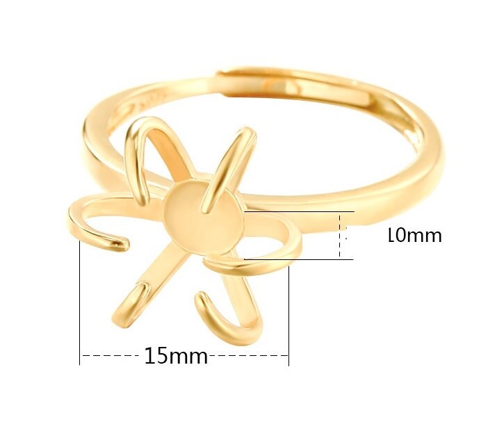 Ring Blank Setting 1pc Sterling Silver 925 Free Shape 18k Gold Vermeil Adjustable Gold Fine 10x15mm One Stone Six Prongs Wholesale