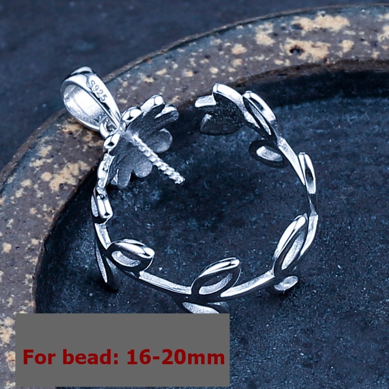 Sterling Silver Rose White Gold Openwork Leaf Pendant Setting Base Fine 925 16-20 mm For One Pearl Bead No Prongs DIY Jewelry Wholesale