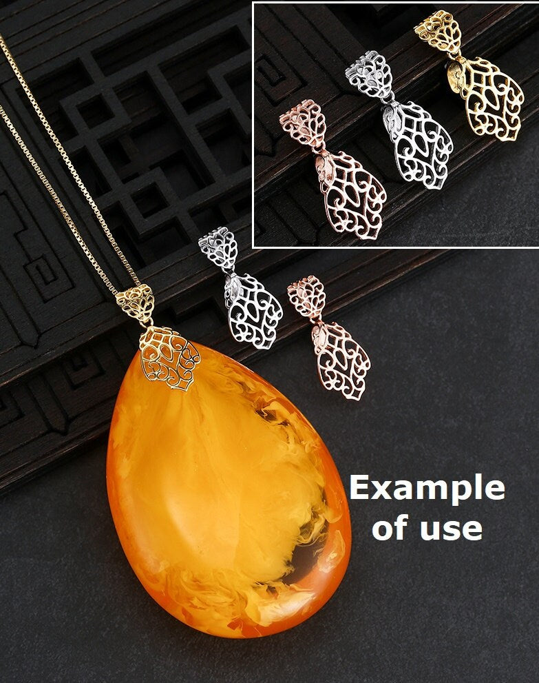 Openwork Leaf Buckle Clip Pendant Setting Sterling Silver Rose Gold Fine 925 6x5mm For One Stone Gemstone No Prongs DIY Jewelry Wholesale